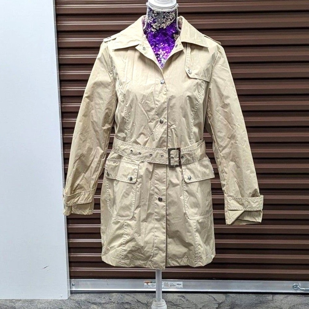 Minimalist Y2K Quiet Luxury Khaki Belted Utility Trench Jacket Coat Large Chic